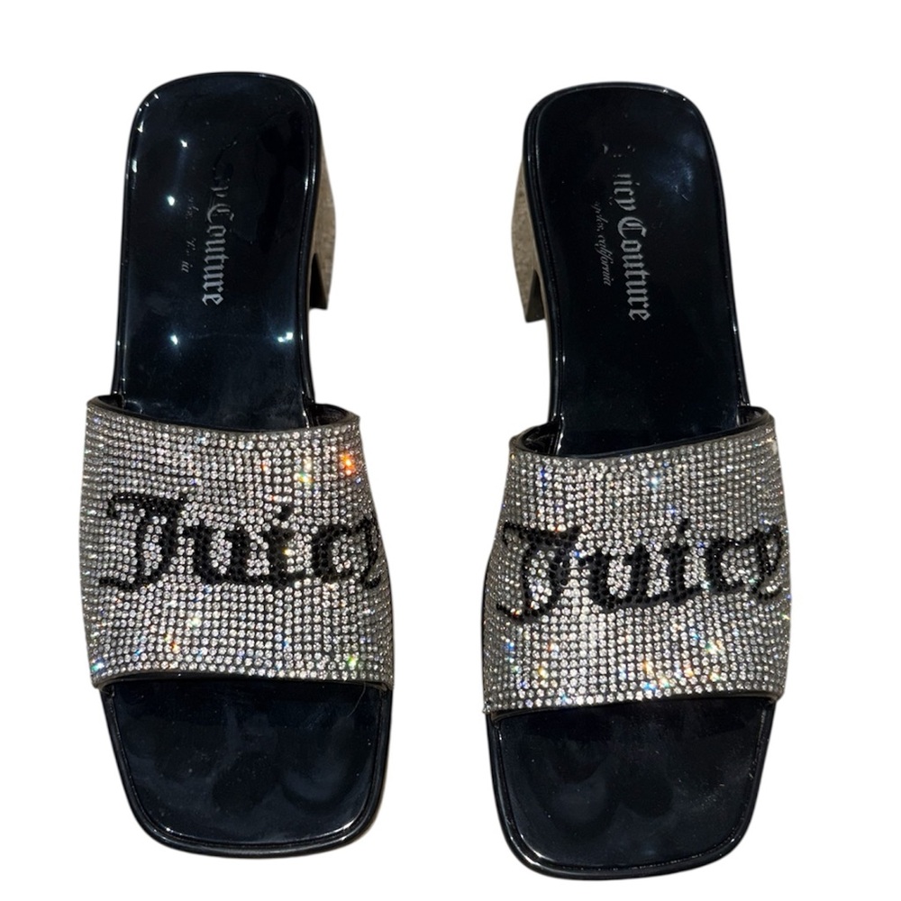 Juicy Couture Black Rhinestone Slide Platform Sandals